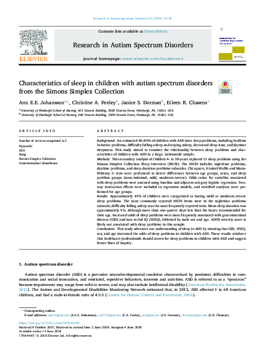 (PDF) Characteristics of sleep in children with autism spectrum ...