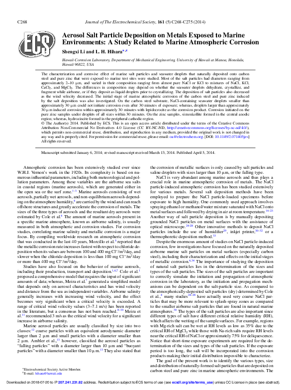 (PDF) Aerosol Salt Particle Deposition on Metals Exposed to Marine ...