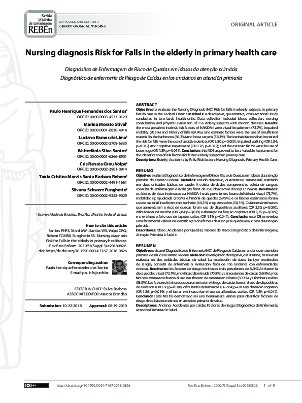 (PDF) Nursing diagnosis Risk for Falls in the elderly in primary health ...