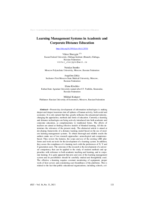 (PDF) Learning Management Systems in Academic and Corporate Distance