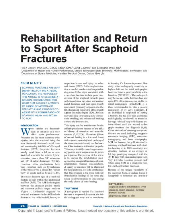 (PDF) Rehabilitation and Return to Sport After Scaphoid Fractures