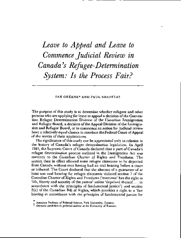 (PDF) Leave to Appeal and Leave to Commence Judicial Review in Canada's