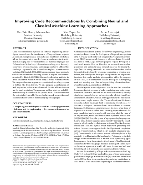 (PDF) Improving Code Recommendations by Combining Neural and Classical ...