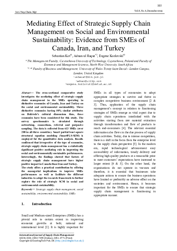 (PDF) Mediating Effect of Strategic Supply Chain Management on Social ...