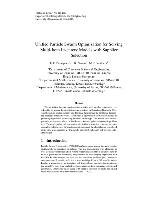 (PDF) Unified Particle Swarm Optimization for Solving Multi-Item ...
