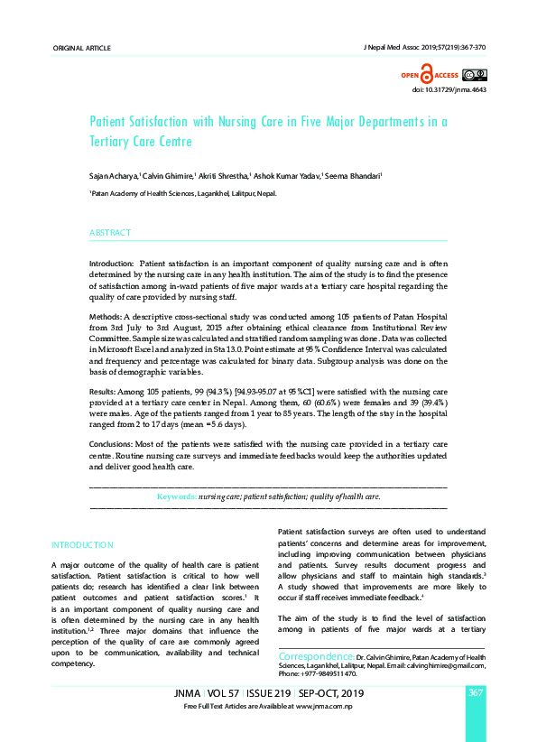 (PDF) Patient Satisfaction with Nursing Care in Five Major Departments ...