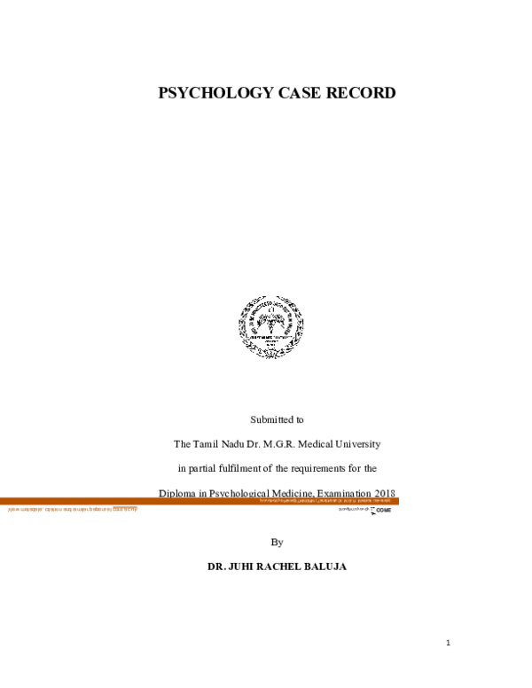 (PDF) Psychology Case Record Richa Earnest Academia.edu