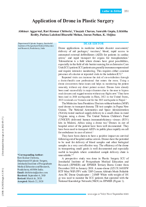 (PDF) Application of Drone in Plastic Surgery Dr IMRAN PATHAN