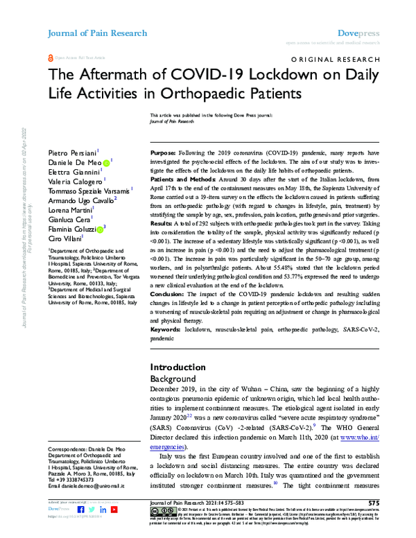 (PDF) The Aftermath of COVID-19 Lockdown on Daily Life Activities in ...