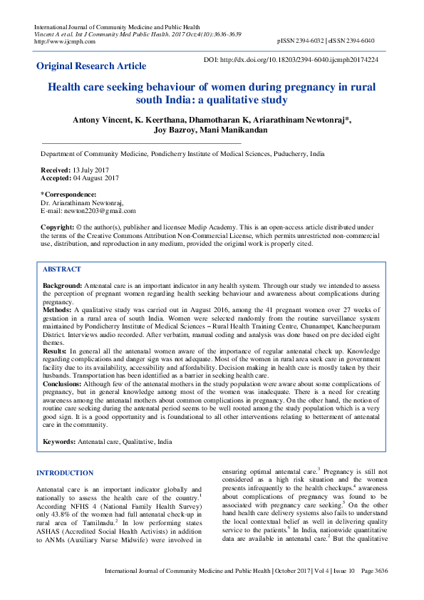 (PDF) Health care seeking behaviour of women during pregnancy in rural ...