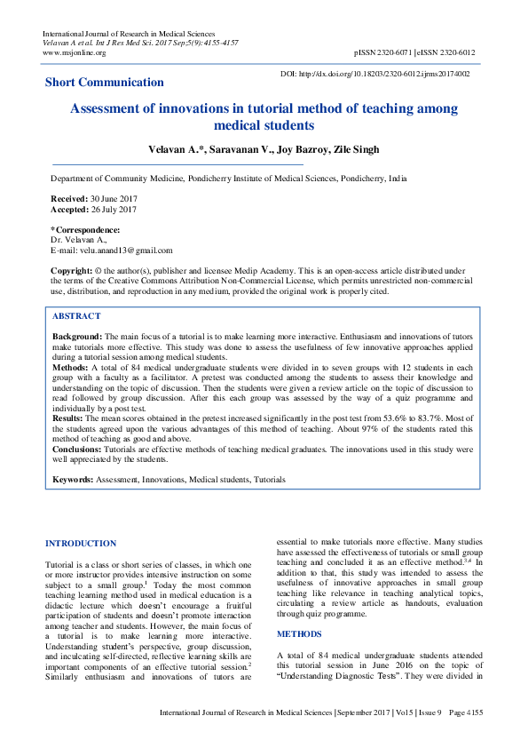 pdf-assessment-of-innovations-in-tutorial-method-of-teaching-among