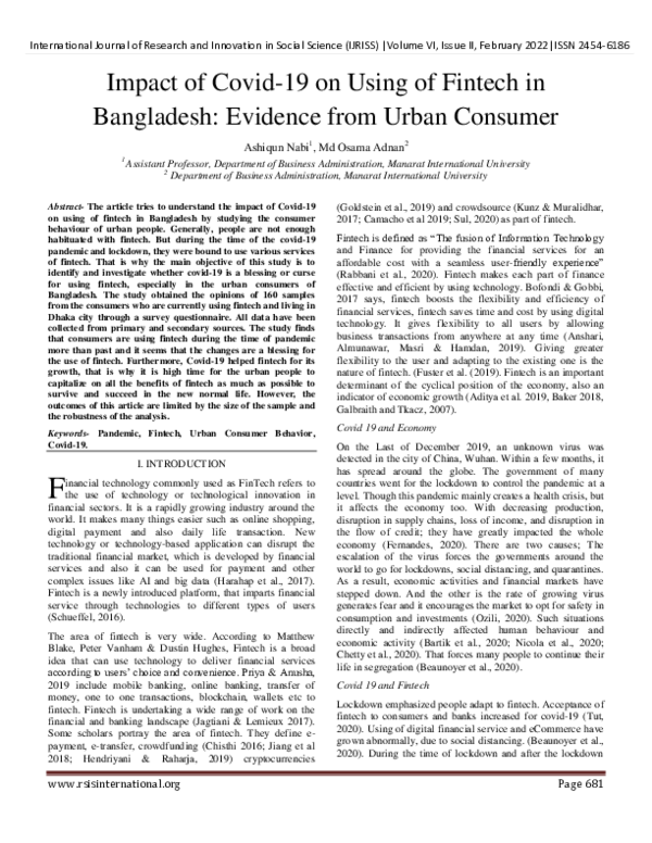 (PDF) Impact of Covid-19 on Using of Fintech in Bangladesh: Evidence ...