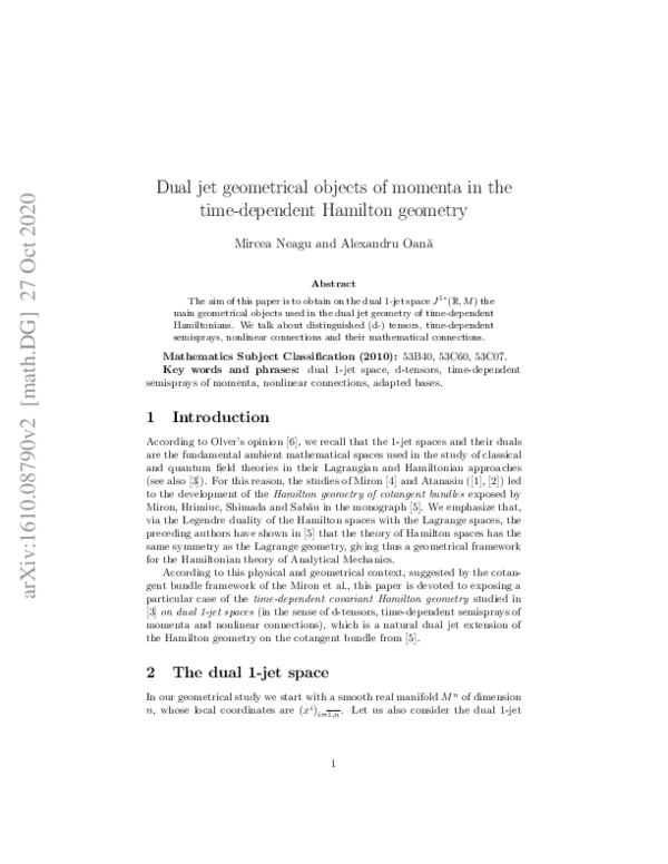 (PDF) Dual jet geometrical objects of momenta in the time-dependent ...