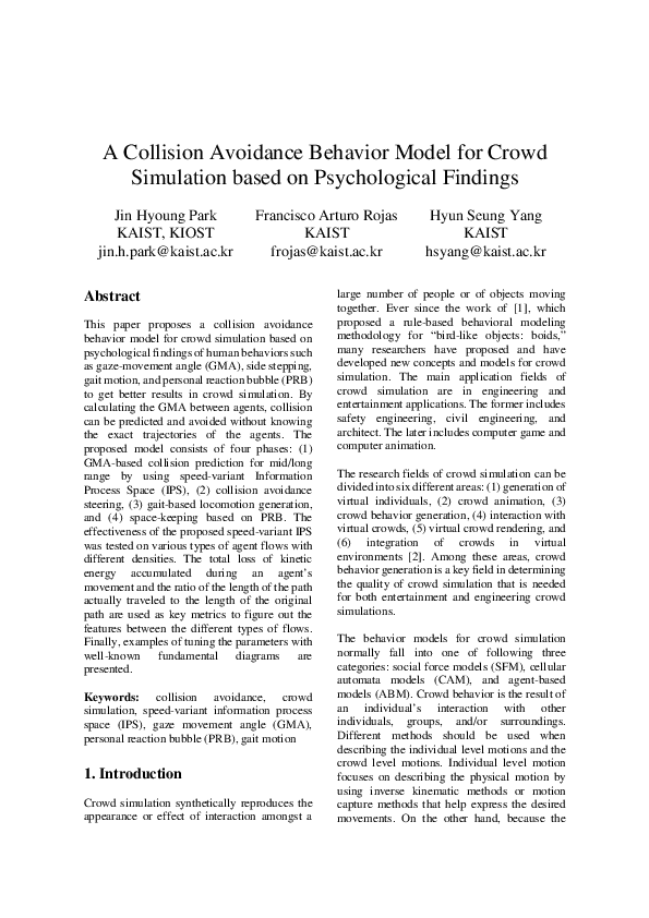 (PDF) A collision avoidance behavior model for crowd simulation based ...