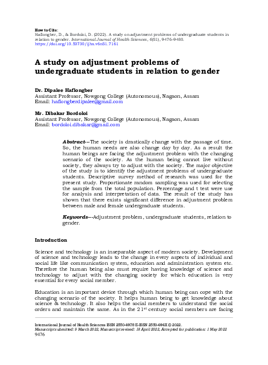 (PDF) Study on Adjustment Problems of Undergraduate Students in ...