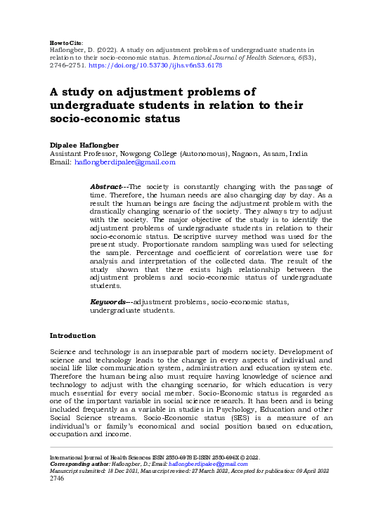 (PDF) A study on adjustment problems of undergraduate students in ...