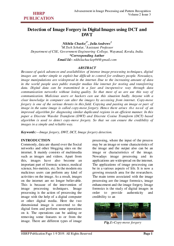(PDF) Detection of Image Forgery in Digital Images using DCT and DWT