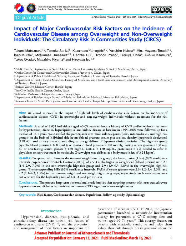 (PDF) Impact of Major Cardiovascular Risk Factors on the Incidence of ...