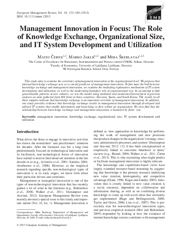 (PDF) Management Innovation in Focus: The Role of Knowledge Exchange ...