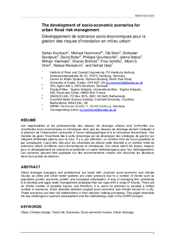 (PDF) The development of socio-economic scenarios for urban flood risk ...