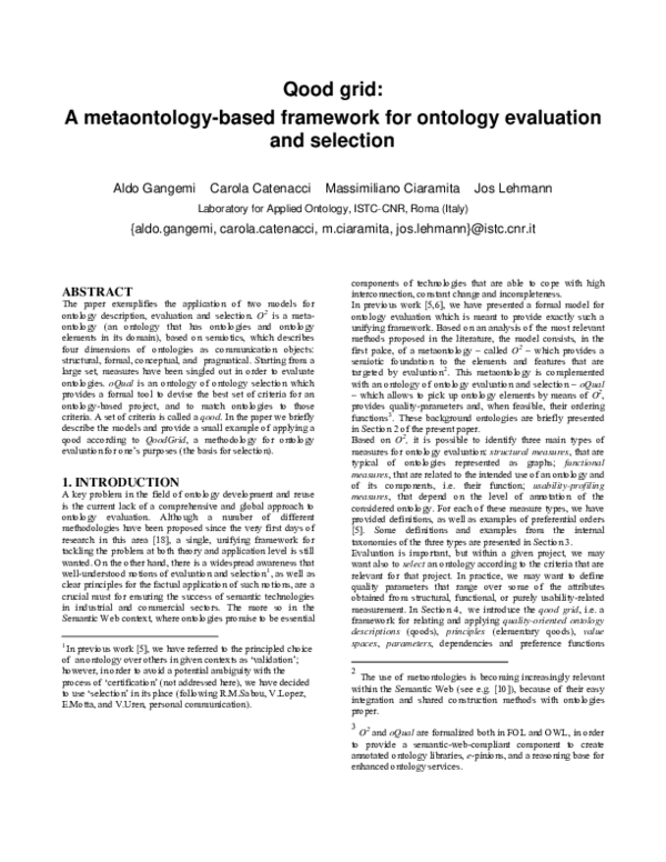 (PDF) A metaontology-based framework for ontology evaluation and selection