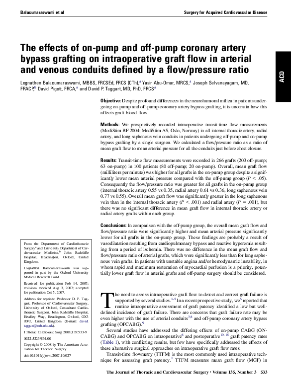 (PDF) The effects of on-pump and off-pump coronary artery bypass ...