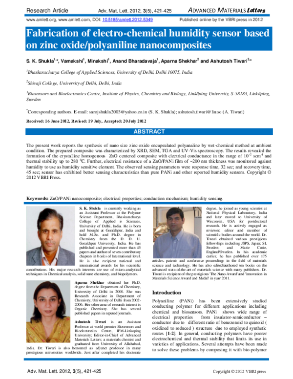 (PDF) Fabrication Of Electro-chemical Humidity Sensor Based On Zinc ...