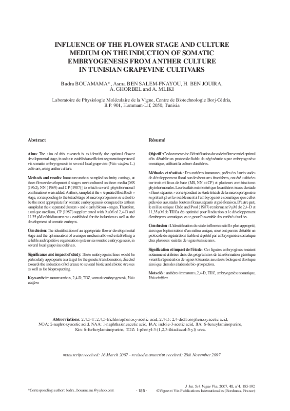 (PDF) Influence of the flower stage and culture medium on the induction ...