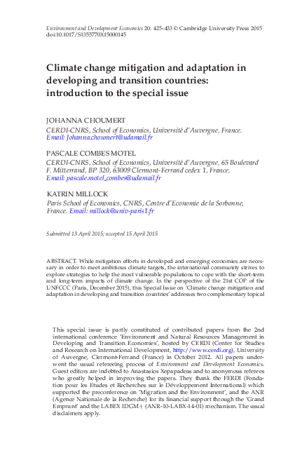 (PDF) Climate change mitigation and adaptation in developing and ...