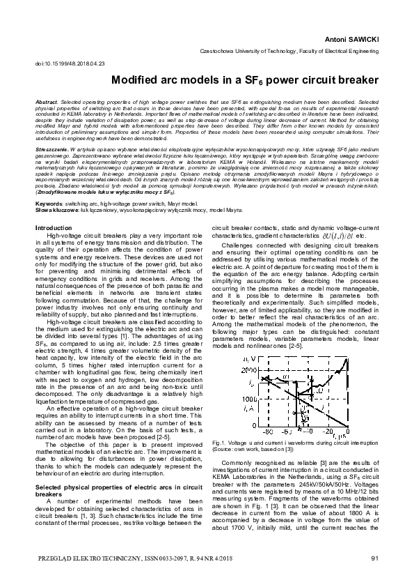 (PDF) Modified arc models in a SF6 power circuit breaker