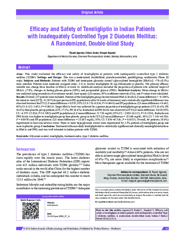 (PDF) Efficacy and Safety of Teneligliptin in Indian Patients with ...