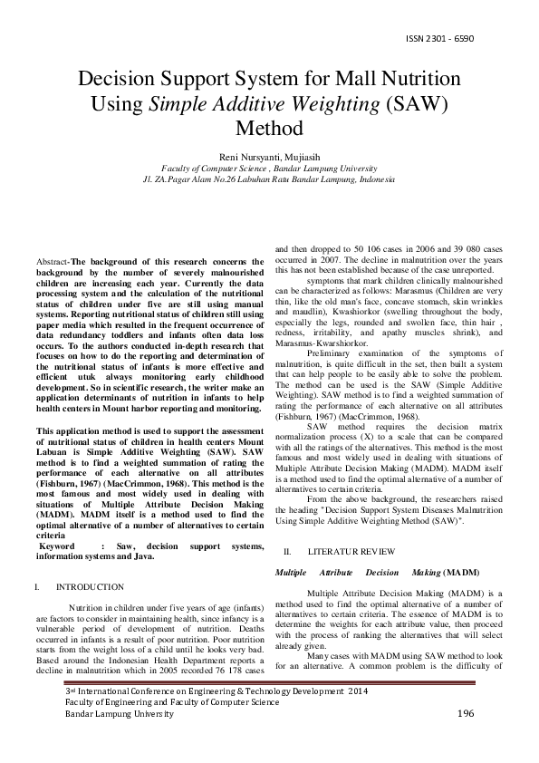 (PDF) Decision Support System for Mall Nutrition Using Simple Additive ...