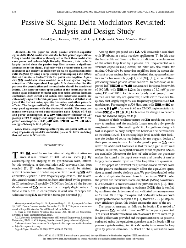 (PDF) Passive SC Sigma Delta Modulators Revisited: Analysis and Design ...