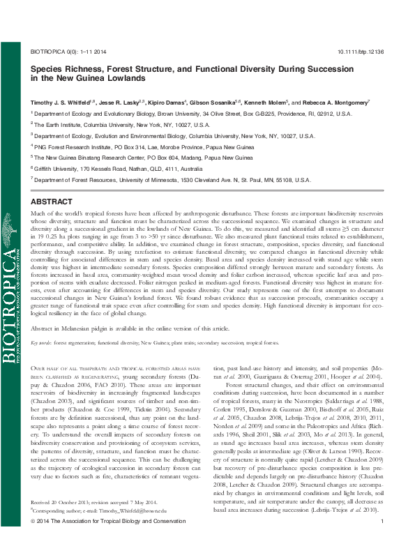 (PDF) Species Richness, Forest Structure, and Functional Diversity ...