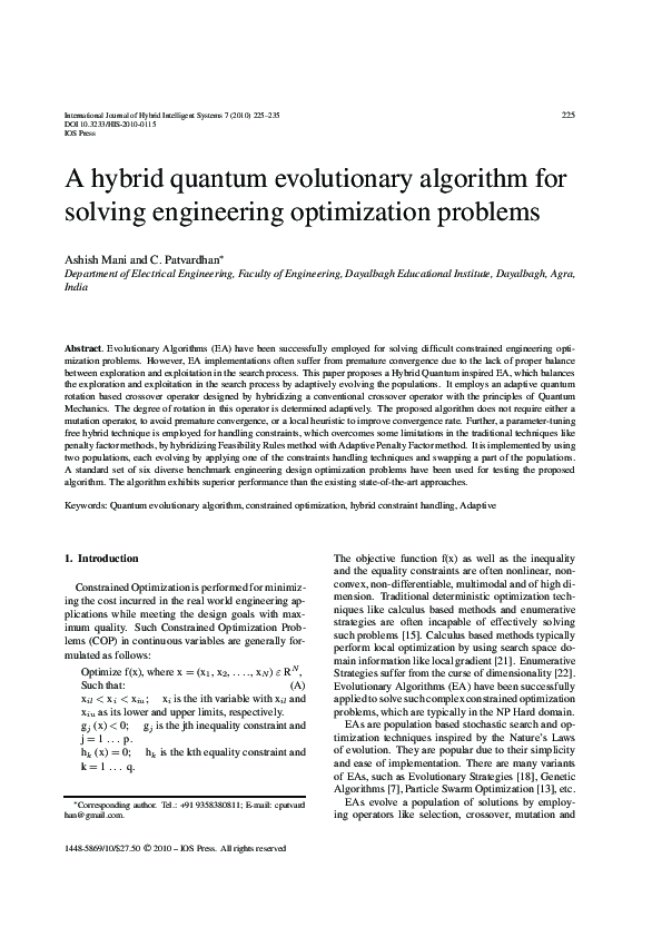 (PDF) A hybrid quantum evolutionary algorithm for solving engineering ...