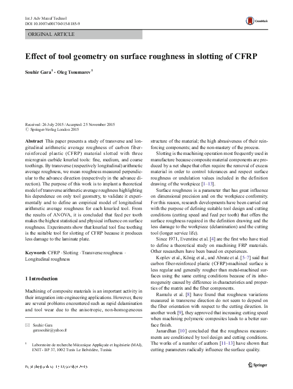 (PDF) Effect of tool geometry on surface roughness in slotting of CFRP