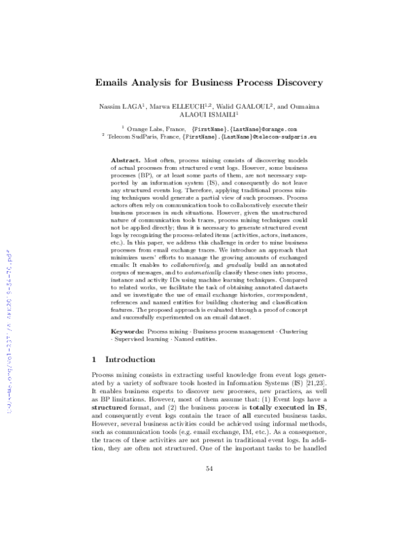 (PDF) Emails Analysis for Business Process Discovery