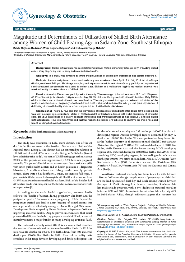 (PDF) Magnitude and Determinants of Utilization of Skilled Birth ...