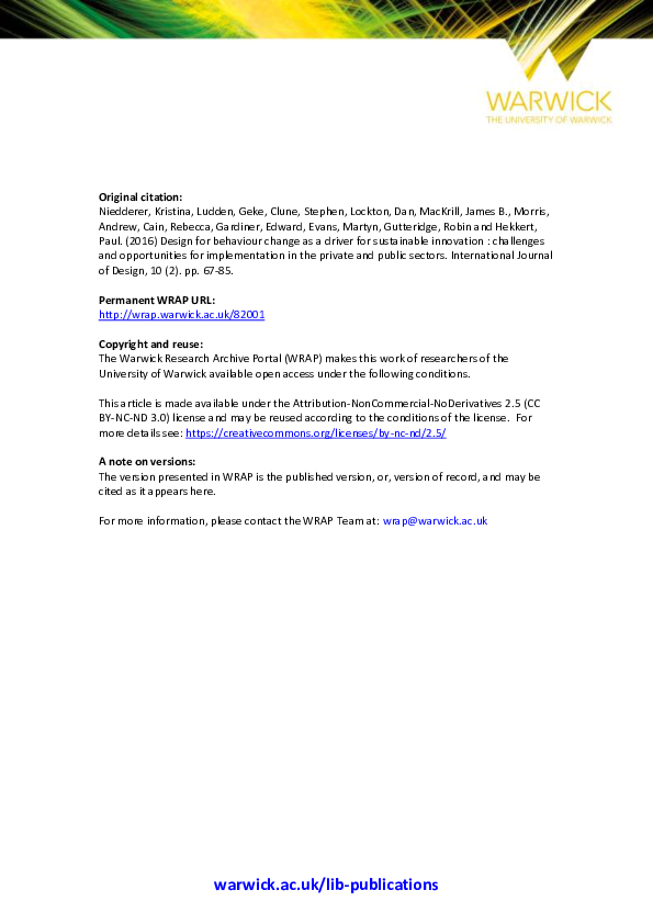 (PDF) Design for Behaviour Change as a Driver for Sustainable ...