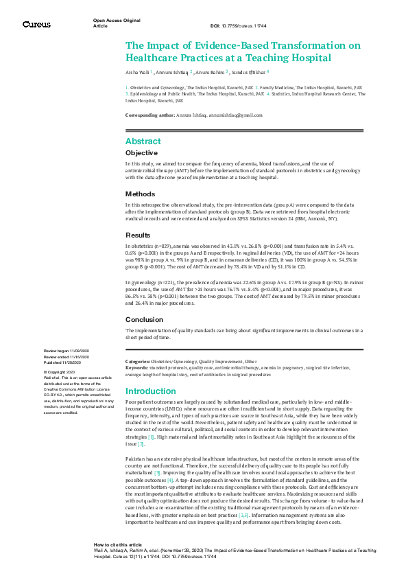 (PDF) The Impact of Evidence-Based Transformation on Healthcare ...