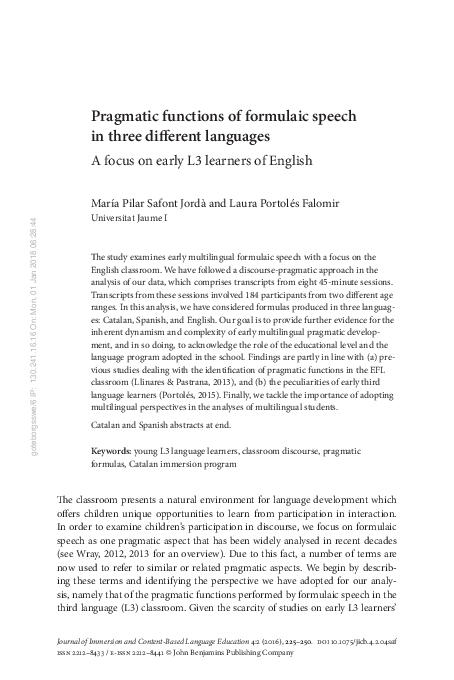 (PDF) Pragmatic functions of formulaic speech in three different languages