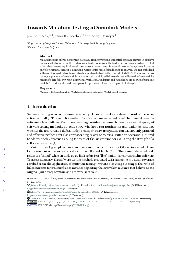 (PDF) Towards Mutation Testing of Simulink Models