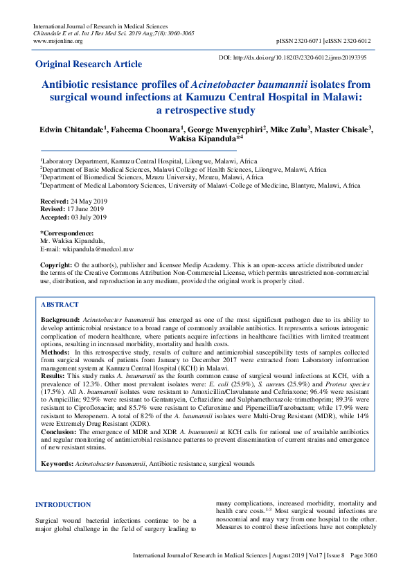 (PDF) Antibiotic resistance profiles of Acinetobacter baumannii ...