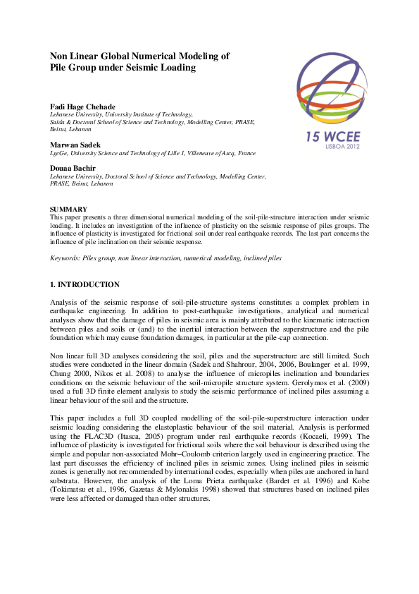 (PDF) Non Linear Global Numerical Modeling of Pile Group under Seismic ...