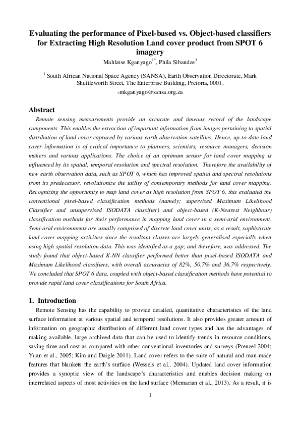 (PDF) Evaluating the performance of Pixel-based vs. Object-based ...
