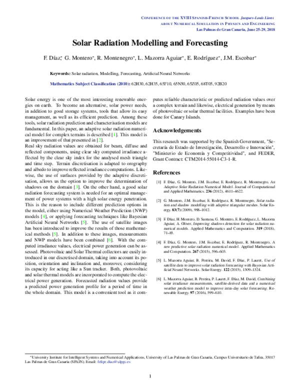 (PDF) Solar Radiation Modelling and Forecasting
