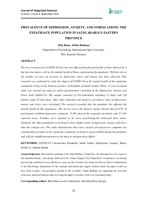 (PDF) Prevalence of Depression, Anxiety, and Stress among the ...