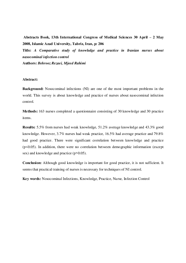 (PDF) A comparative study of knowledge and practice in Iranian nurses ...