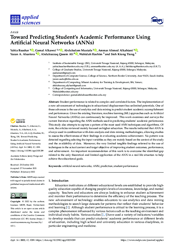 (PDF) Toward Predicting Student’s Academic Performance Using Artificial ...