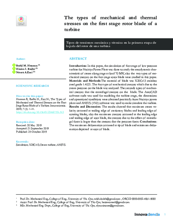 (PDF) The types of mechanical and thermal stresses on the first stage ...